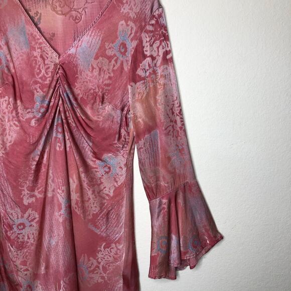 Rays for Days Ruched  Mini Dress Flared Sleeves Boho Whimsical Fairy Core Sz: L - Picture 4 of 11